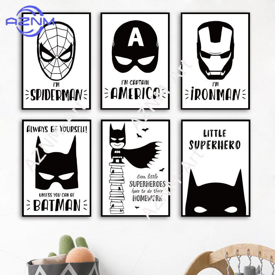 Baby Nursery Boy - Wanddecoratie canvas schilderij vleermuis stripverhaal zwart-wit