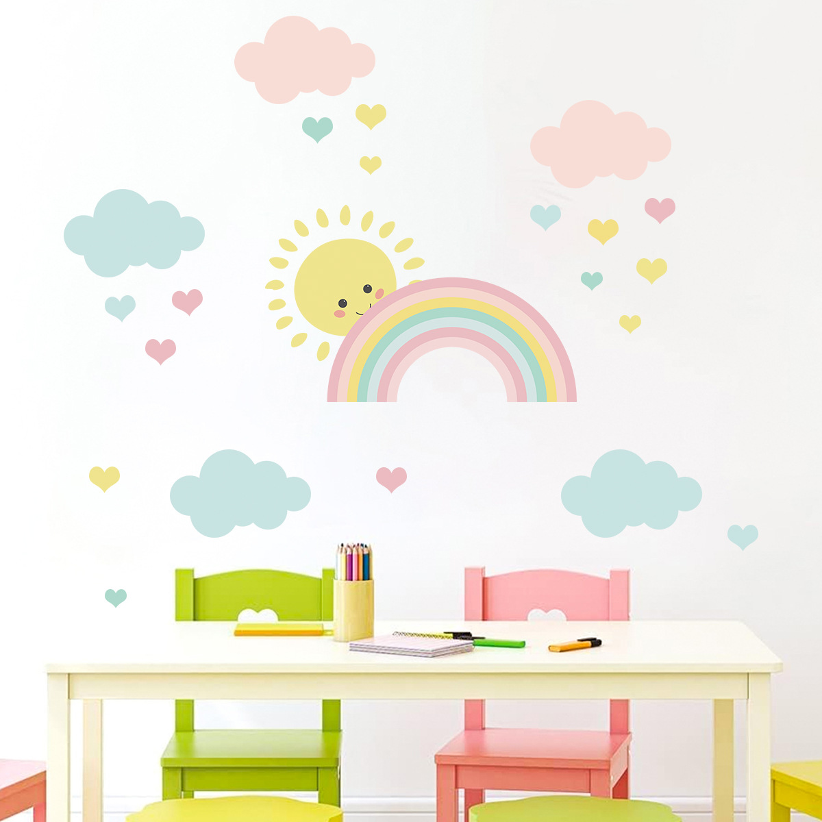Cartoon Zon Regenboog Wolken M - Baby Nursery Decor Girl recensie en prijs